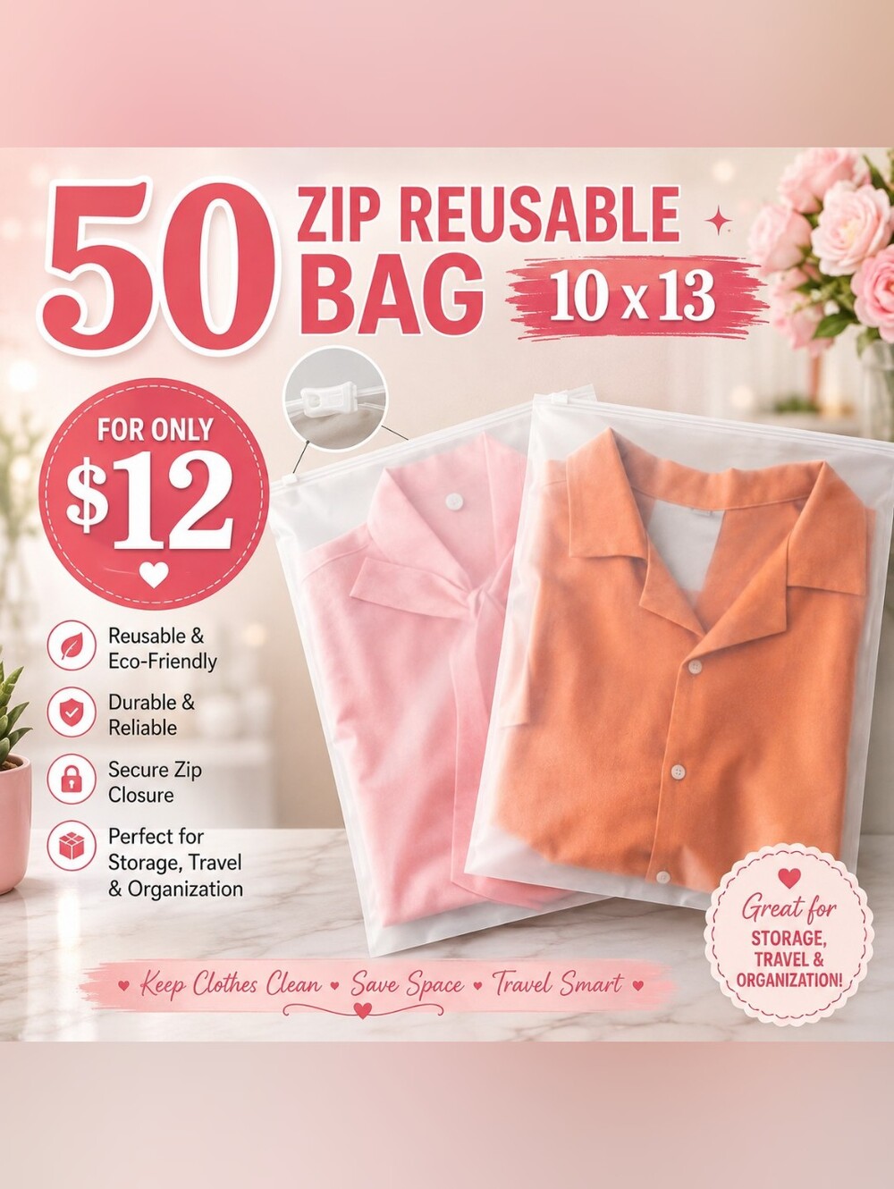 Zip Bags Reusable 10x 13 (Pick Quanity